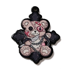 Halloween Acrylic Pendants, Double Print, Bear, 45.5x36x2mm, Hole: 2mm(OACR-O007-08B)