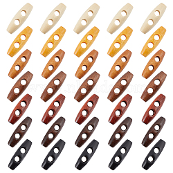 70pcs 7 colors Natural Wood Buttons, Horn Toggle Buttons, 2-Hole, for Sewing Accessories, Mixed Color, 35x12mm, Hole: 5~6mm, 10pcs/color(FIND-NB0005-03B)