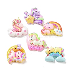 Unicorn Rainbow Cloud Opaque Resin Decoden Cabochons, Mixed Color, 19.5~25.5x26~27.5x7~9.5mm(CRES-A057-03)
