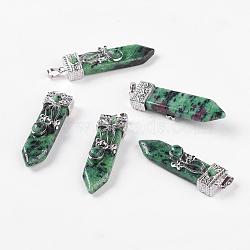 Natural Ruby in Zoisite Big Pendants, with Alloy Findings, Arrow, Platinum, 56~58x16x10mm, Hole: 5x7mm(G-G718-A08)