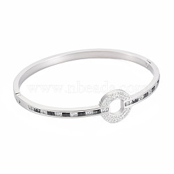 Rhinestone Donut Bangle, Stainless Steel Hinged Bangle for Women, Stainless Steel Color, Inner Diameter: 2x2-1/4 inch(5x5.8cm)(BJEW-N017-018P)