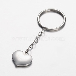 Tarnish Resistant Stainless Steel Heart Keychain, Stainless Steel Color, 70mm(KEYC-JKC00045-02)