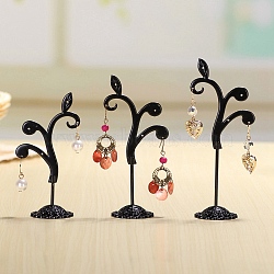 3Pcs 3 Sizes Flower Alloy with Iron Dangle Earrings Display Stands, Photo Props, Black, 7.5x10.5~13.5cm, 1pc/size(PW-WG94325-03)