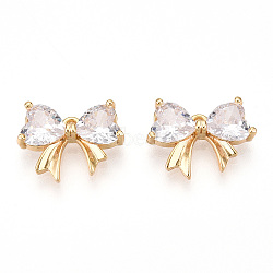 Brass Pave Clear Cubic Zirconia Charms, Bowknot, Real 18K Gold Plated, 11.5x14.5x3.5mm, Hole: 1.2mm(KK-N254-166G)