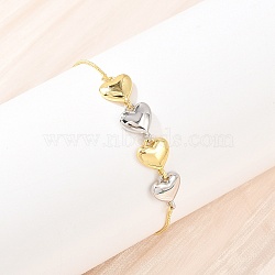 Brass Box Chain Slider Bracelets, Link Bracelets for Women, Two Tone, Heart, 11 inch(28cm), Heart: 14x10.5x2.5mm(BJEW-C139-01B-GP)