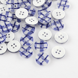4-Hole Plastic Buttons, Flat Round, Blue, 13x3mm, Hole: 1.5mm(X-BUTT-R036-03)