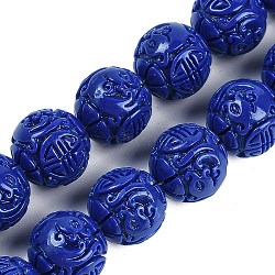 Synthetic Coral Carved Beads Strands, Dyed, Round, Blue, 13mm, Hole: 1.2mm, about 32pcs/strand, 4.13''(10.5cm)(CORA-M001-20B)