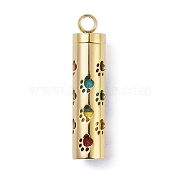 Ion Plating(IP) Openable 304 Stainless Steel Perfume Bottle Pendants, with Perfume Pad, Column with Paw Print Charm, Golden, 43x9.5mm, Hole: 4mm(STAS-D097-07G)