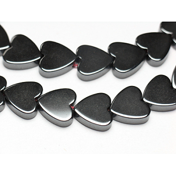 Non-magnetic Synthetic Hematite Beads Strands, Mother's Day Gifts Making, Heart, Black, Size: about 8mm in diameter, 2.2mm thick, hole: 0.8mm