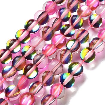 Synthetic Moonstone Beads Strands, Round, Hot Pink, 8mm, Hole: 1mm, about 23~24pcs/strand, 7.09~7.32 inch(18~18.6cm)