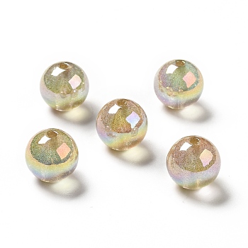 UV Plating Transparent Rainbow Iridescent Acrylic Beads, Glitter Beads, Round, Gold, 15.5~16x15.5mm, Hole: 2.6~2.7mm