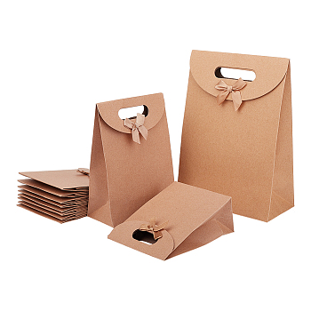 Kraft Paper Gift Bags with Ribbon Bowknot Design, for Party, Birthday, Wedding and Party Celebrations, Rectangle, BurlyWood, 24pcs/set