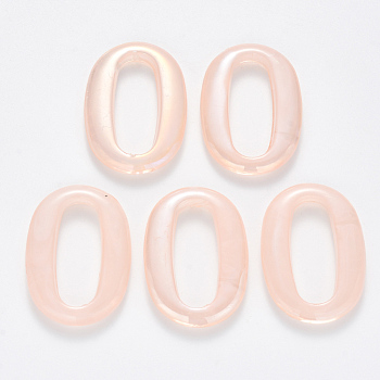 Transparent Acrylic Linking Rings, AB Color Plated, Imitation Gemstone Style, Oval, Pink, 35.5x25x4.5mm, Inner Diameter: 26x10.5mm