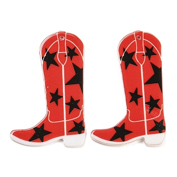 Opaque Acrylic Big Pendants, Boots, Red, 52x32x1.8mm, Hole: 1.5mm