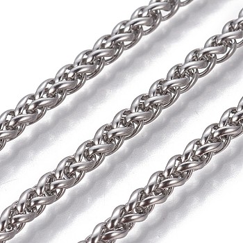 3.28 Feet 304 Stainless Steel Wheat Chains, Foxtail Chain, Unwelded, Stainless Steel Color, 3mm