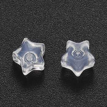 Transparent Silicone Ear Nuts, Earring Backs, Star, White, 6x6.3x5mm, Hole: 0.9mm
