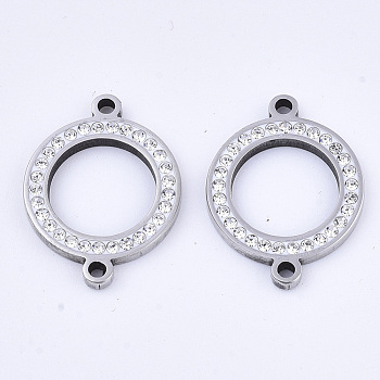 304 Stainless Steel Links connectors, with Rhinestone, Ring, Stainless Steel Color, Crystal, 21x16x2mm, Hole: 1.5mm