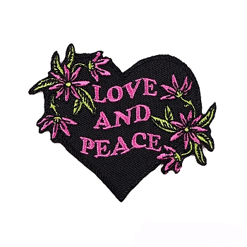 Appliques, Embroidery Iron on Cloth Patches, Sewing Craft Decoration, Word Love And Peace, Heart, 77x65mm
