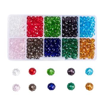 Glass Beads, Faceted, Rondelle, Mixed Color, 6x5mm, Hole: 1mm, 10 colors, 50pcs/color, 500pcs/box