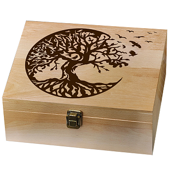 Rectangle Wooden Memory Keepsake Boxes with Lids, for Anniversary, Wedding, Memory, Birthday, Valentines Day, Tree, 24.5x19.5x10.3cm