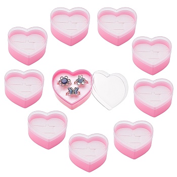 CHGCRAFT Plastic Ring Box, with Sponge, Heart, Hot Pink, 7.85x7.55x2.9cm