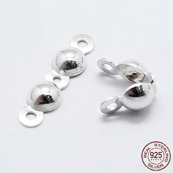 925 Sterling Silver Bead Tips Knot Covers, Silver, 15.5x4x2mm, Hole: 1mm, Inner Diameter: 3mm