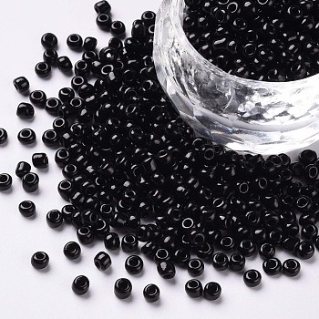 Glass Seed Beads, Opaque Colours Seed, Small Craft Beads for DIY Jewelry Making, Round, Black, 3mm, Hole:1mm, about 10000pcs/pound