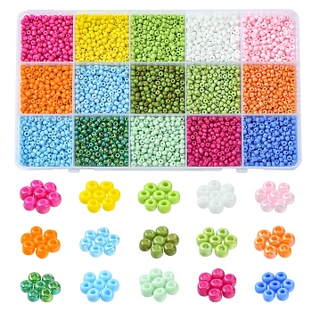 180G 15 Colors Baking Paint Glass Seed Beads, Round, Mixed Color, 3~3.5mm, Hole: 1~1.2mm, 12g/color