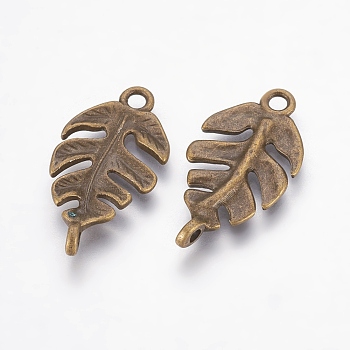 Tibetan Style Connectors, Lead Free & Nickel Free, Leaf, Antique Bronze, 27x14x4mm, Hole: 2.5mm