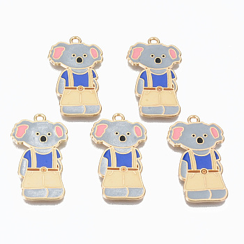 Alloy Enamel Pendants, Cadmium Free & Lead Free, Koala, Light Gold, Gainsboro, 32.5x18.5x1.5mm, Hole: 1.8mm