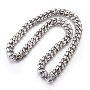 201 Stainless Steel Curb Chain Necklaces, Stainless Steel Color, 23.89 inch(60.7cm), 14mm