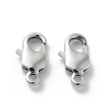 Brass Lobster Claw Clasps, Real Platinum Plated, 13x7x3mm, Hole: 1.6mm