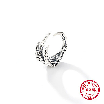 925 Sterling Silver Open Cuff Ring, Skull, with 925 Stamp, Antique Silver, Inner Diameter: 16mm