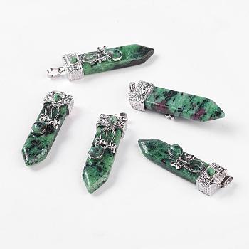 Natural Ruby in Zoisite Big Pendants, with Alloy Findings, Arrow, Platinum, 56~58x16x10mm, Hole: 5x7mm