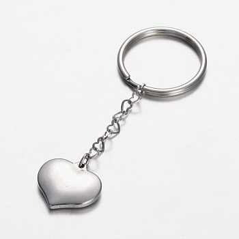 Stainless Steel Heart Keychain, Stainless Steel Color, 70mm