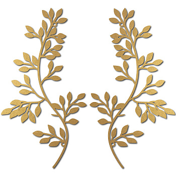 Iron Wall Signs, Metal Art Wall Decoration, for Living Room, Home, Office, Garden, Kitchen, Hotel, Balcony, Leafy Branch, Golden, 160x300x1mm, Hole: 5mm, 2pcs/set