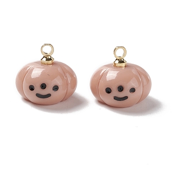 Halloween Opaque Resin Charms, with Light Gold Tone Metal Loops, Pumpkin, Rosy Brown, 11x12mm, Hole: 1.6mm