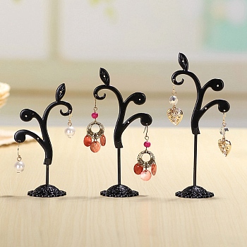 3Pcs 3 Sizes Flower Alloy with Iron Dangle Earrings Display Stands, Photo Props, Black, 7.5x10.5~13.5cm, 1pc/size