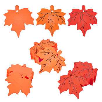 18Pcs 3 Colors Autumn Spray Painted Wood Big Pendants, Maple Leaf Charms, Mixed Color, 74x71x4.5mm, Hole: 4mm, 6pcs/color