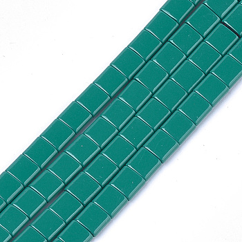 Spray Painted Non-magnetic Synthetic Hematite Multi-Strand Links, For Tile Elastic Bracelets Making, Square, Teal, 5x5x2mm, Hole: 0.6mm, about 81pcs/strand, 15.9 inch