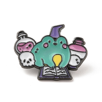 Flog with Book Enamel Pin, Electrophoresis Black Alloy Gothic Skull Brooch for Clothes Backpack, Turquoise, 24x31x1.5mm