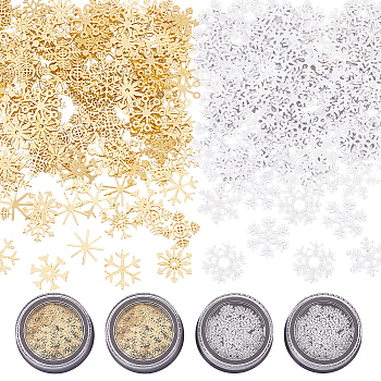 Alloy & Brass Cabochons, Nail Art Decoration Accessories, Christmas Snowflake, Golden & Silver, 4x4x0.1mm