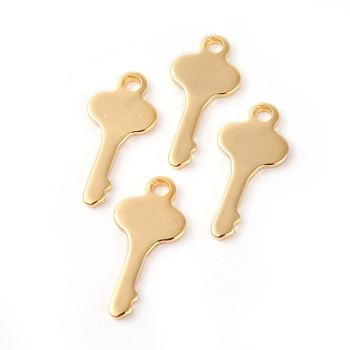 201 Stainless Steel Charms, Key, Golden, 24x11x1.4mm, Hole: 2mm