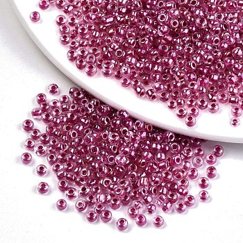 12/0 Glass Seed Beads, Transparent Inside Colours Luster, Round Hole, Round, Old Rose, 12/0, 2~2.5x1.5~2mm, Hole: 0.8mm, about 30000pcs/bag