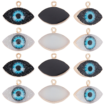 Druzy Resin Pendants, with Edge Light Gold Plated Iron Loops, Evil Eye, Mixed Color, 17x23x7.5mm, Hole: 2mm, 20pcs/box