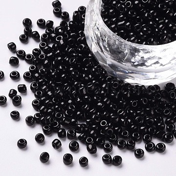 Glass Seed Beads, Opaque Colours Seed, Round, Black, Size: about 3mm in diameter, hole:1mm, about 10000pcs/pound(SEED-A010-3mm-49)