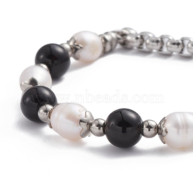 Pulsera redonda de piedras preciosas mixtas y perlas naturales para niñas y mujeres.(BJEW-F418-07)-4
