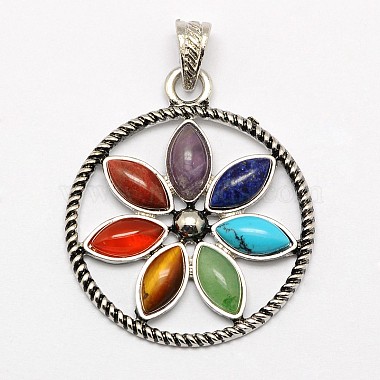 Antique Silver Mixed Color Flat Round Mixed Stone Pendants