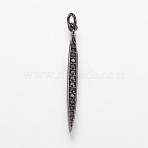 Brass Micro Pave Cubic Zirconia Pendants, Cadmium Free & Lead Free, Black, Gunmetal, 37x3x2mm, Hole: 3mm(ZIRC-E143-70B)