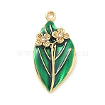 304 Stainless Steel Micro Pave Clear Cubic Zirconia Pendants, with Green Enamel, Leaf and Flower Charms, Golden, 33.5x16.5x5mm, Hole: 2mm(STAS-F360-18G)